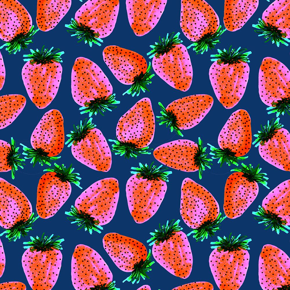 Red Lavender On Navy Strawberries Fruit art print by Michele Channell for $57.95 CAD