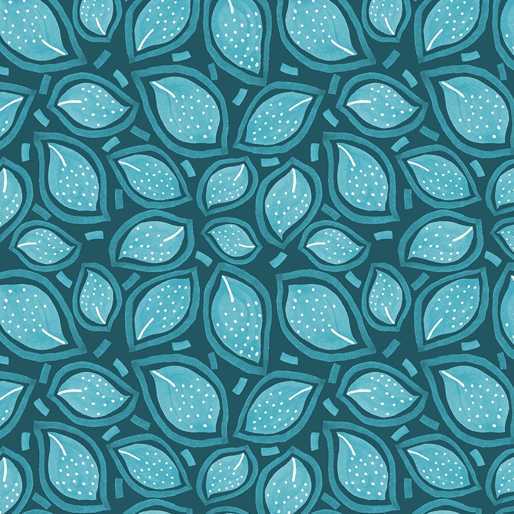 Turquoise On Turquoise Scattered Leaves Polka Dot art print by Michele Channell for $57.95 CAD