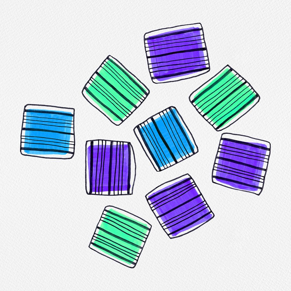 Mint Blue Lavender Striped Squares art print by Michele Channell for $57.95 CAD