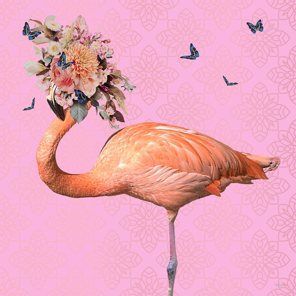 Spring Flower Bonnet On Flamingo art print by Sue Skellern for $57.95 CAD