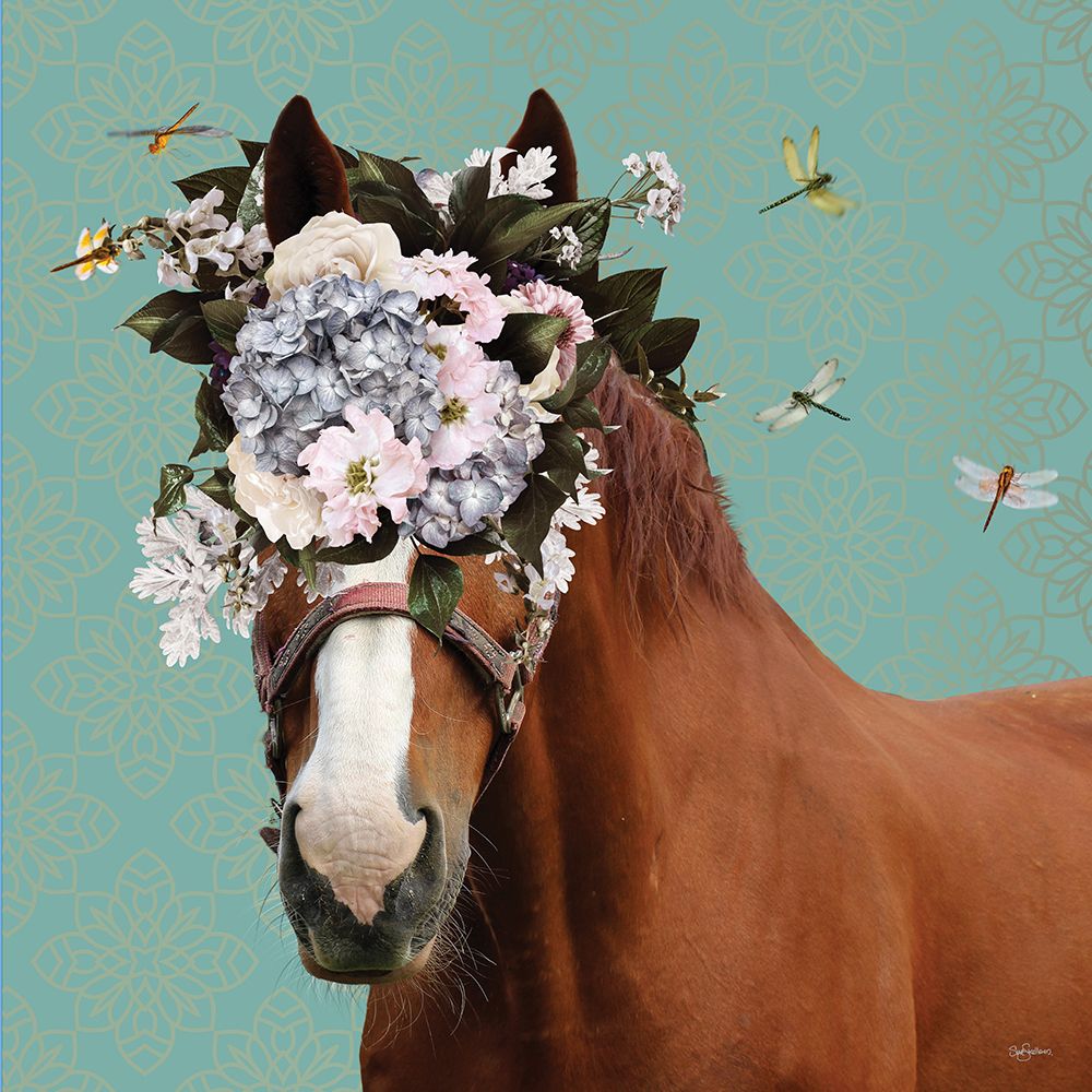 Spring Flower Bonnet On Horse art print by Sue Skellern for $57.95 CAD
