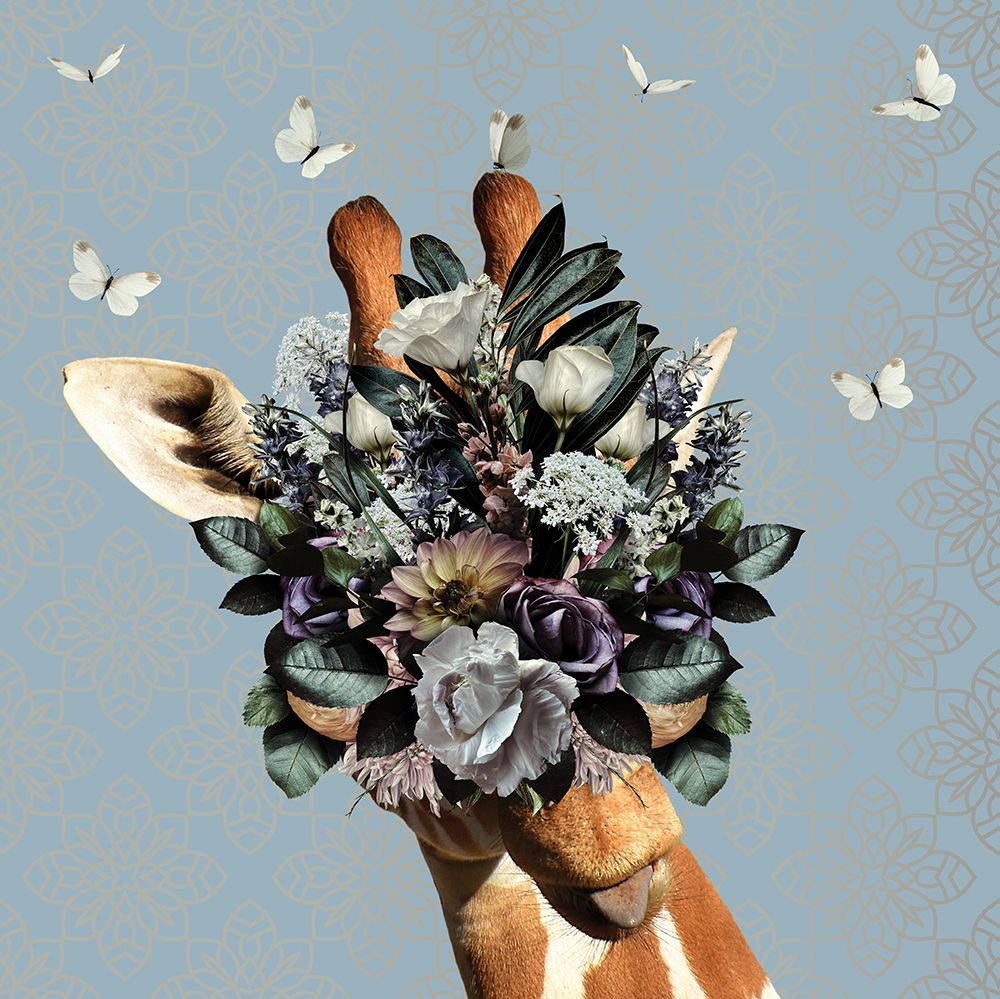 Spring Flower Bonnet On Giraffe art print by Sue Skellern for $57.95 CAD