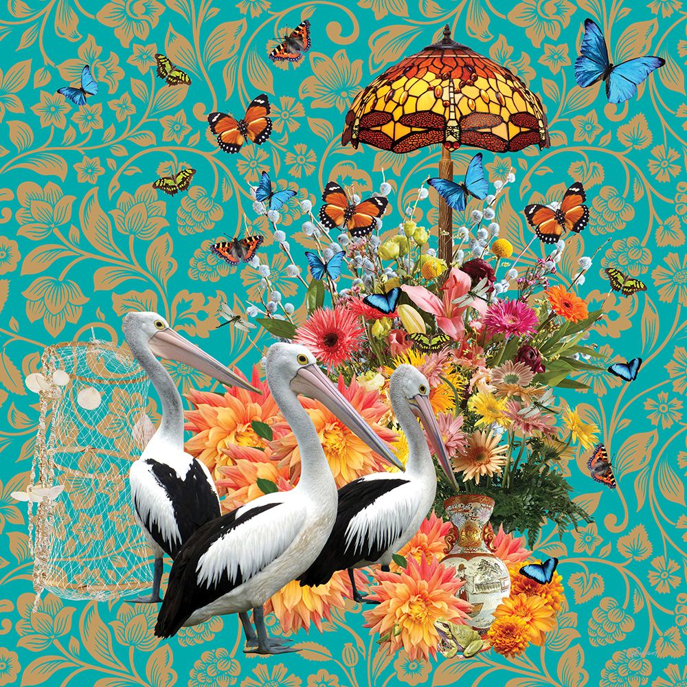 Pelicans A Fluttering Butterflies art print by Sue Skellern for $57.95 CAD