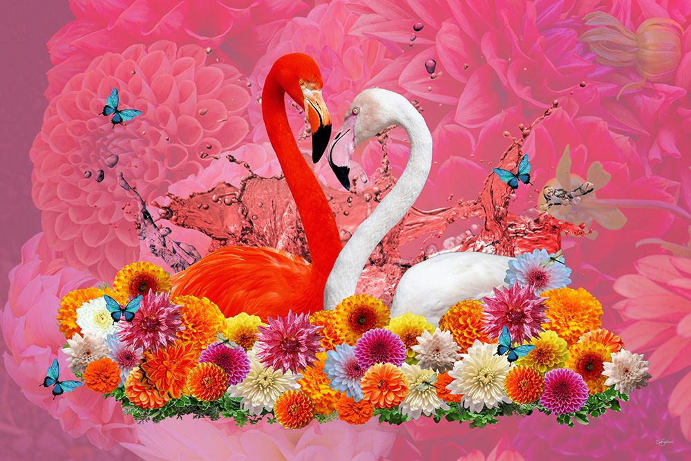 Flamingo A Dahlias Spring art print by Sue Skellern for $57.95 CAD