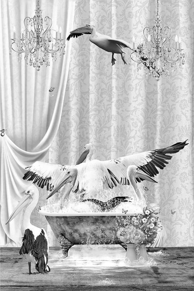 Pelicans A Bubbles Black A White art print by Sue Skellern for $57.95 CAD
