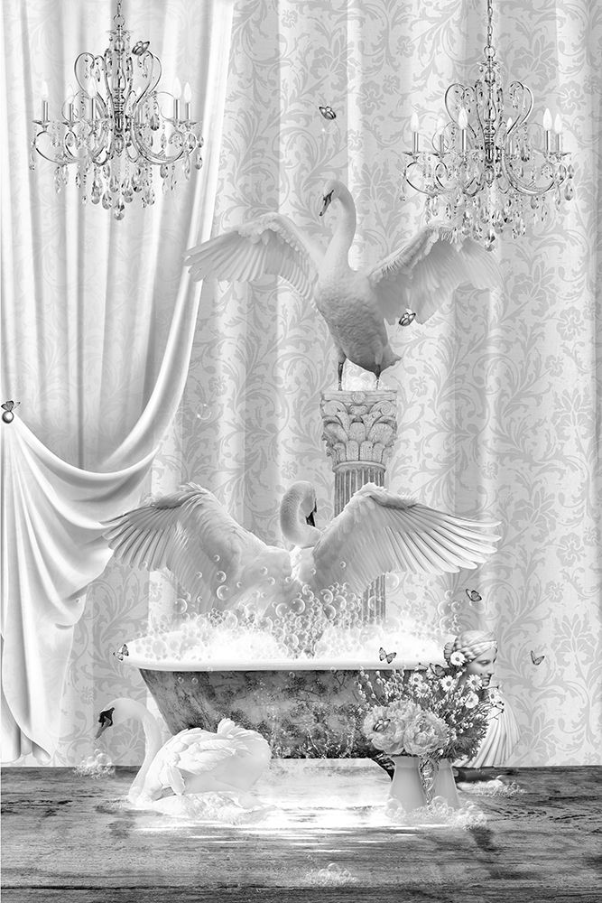 Three Swans A Bubbles Black A White art print by Sue Skellern for $57.95 CAD