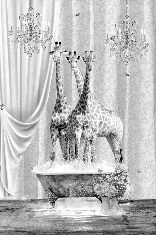 Three Giraffes A Bubbles Black A White art print by Sue Skellern for $57.95 CAD