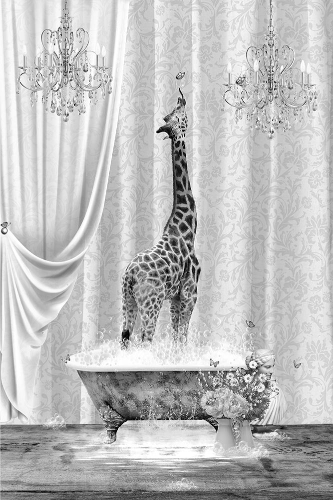 Giraffe A Bubbles Black A White art print by Sue Skellern for $57.95 CAD
