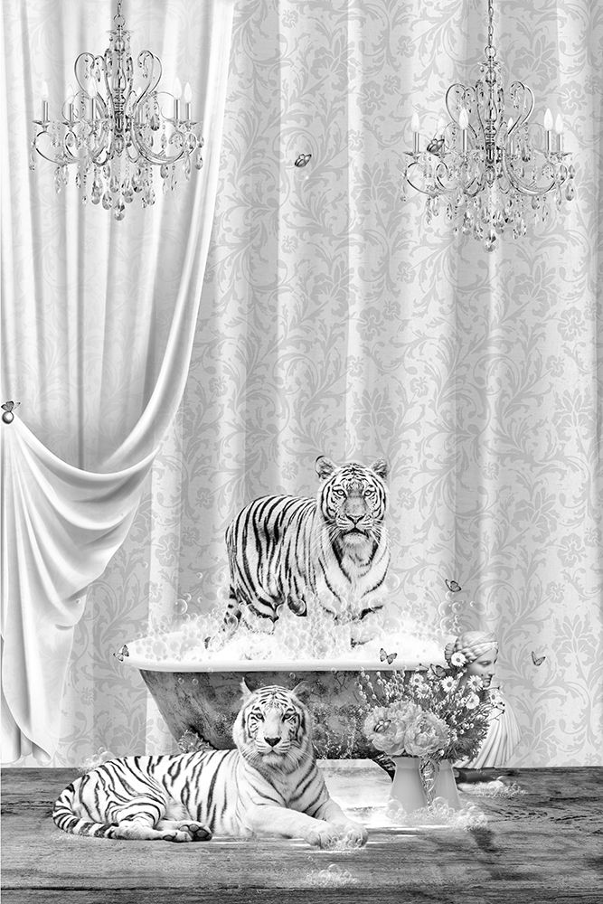 White Tigers A Bubbles Black A White art print by Sue Skellern for $57.95 CAD