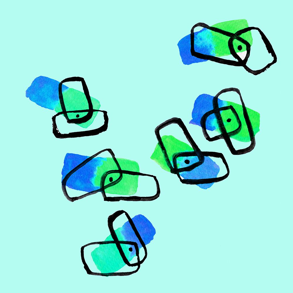 Blue Abstract Shapes Watercolor On Mint art print by Michele Channell for $57.95 CAD