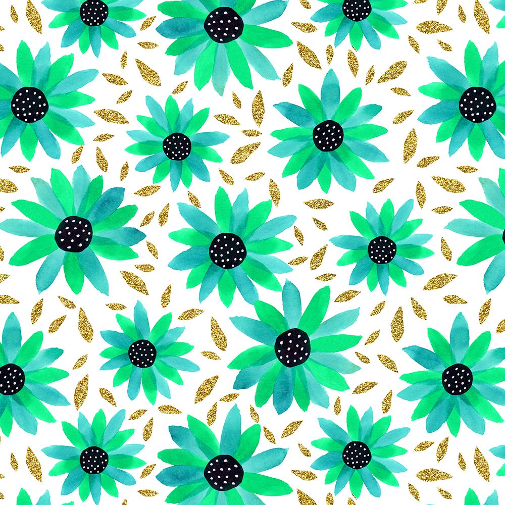 Gold Glitter Turquoise Mint Polka Dot Center art print by Michele Channell for $57.95 CAD
