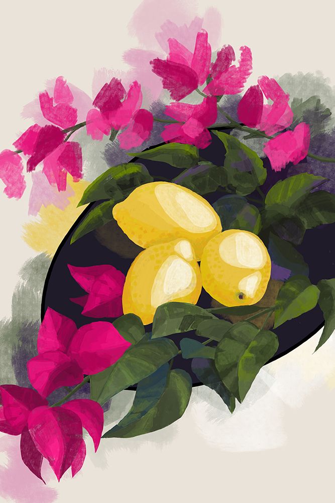 Bougainvillea And Lemons art print by Rosana Laiz Blursbyai for $57.95 CAD