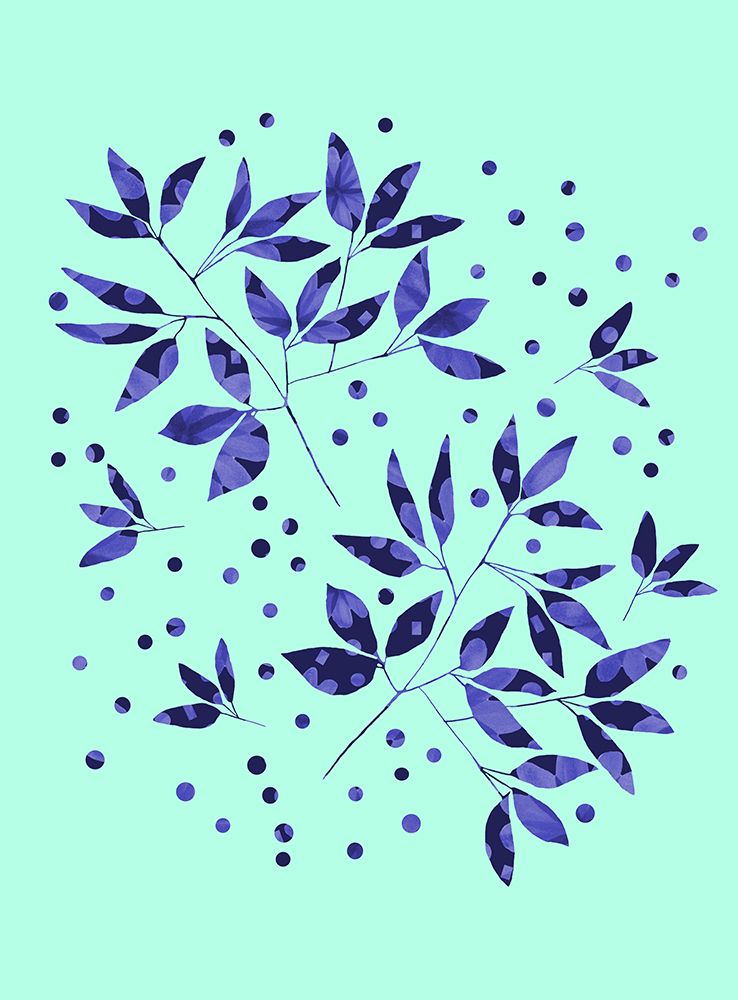 Floral Branches Blue Pattern On Mint Copy art print by Michele Channell for $57.95 CAD
