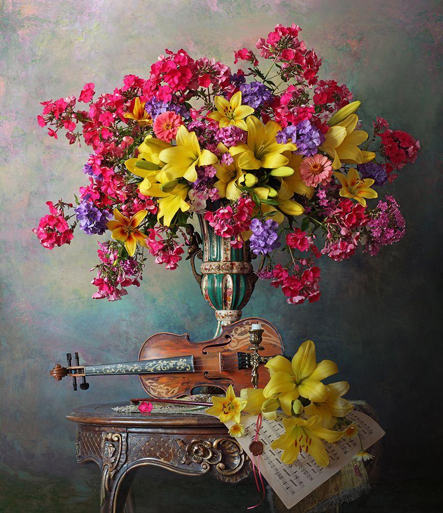 Still Life With Violin And Flowers art print by Andrey Morozov for $57.95 CAD