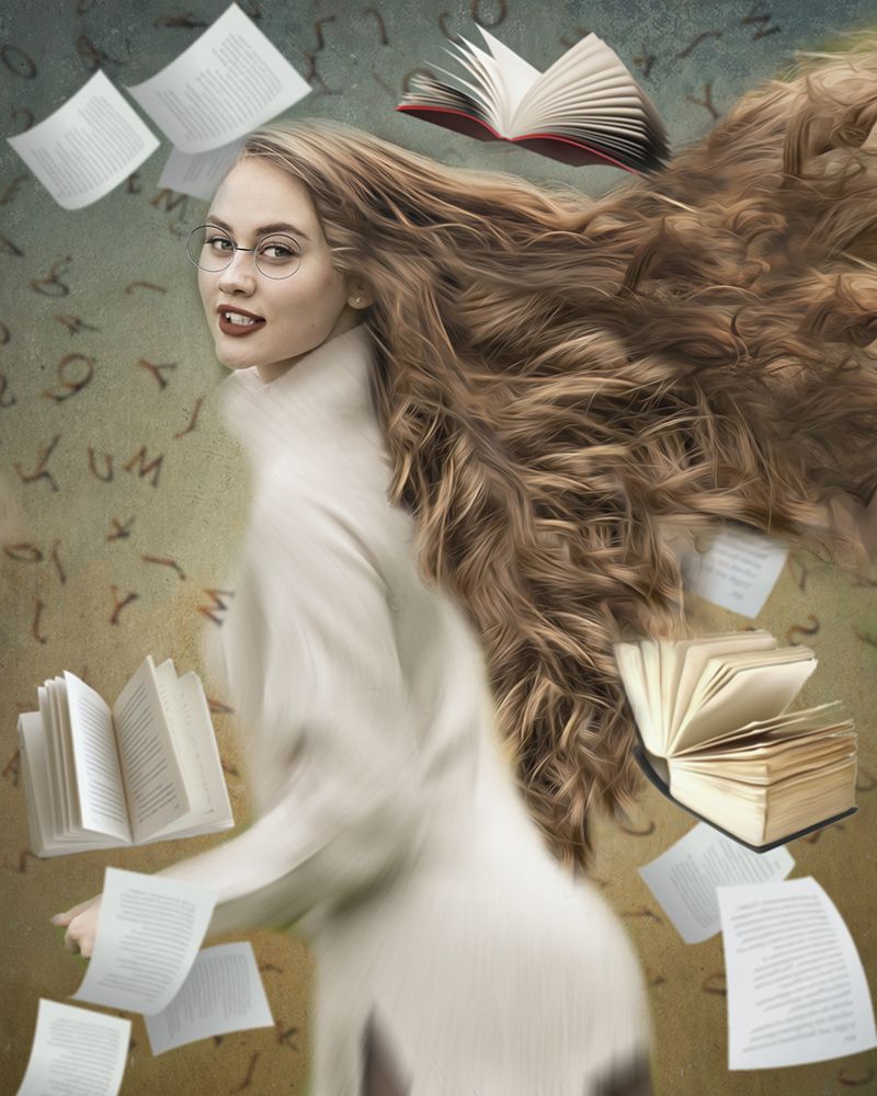 Flowing Hair And Books art print by Ewa Calkosinska-Kajzer for $57.95 CAD