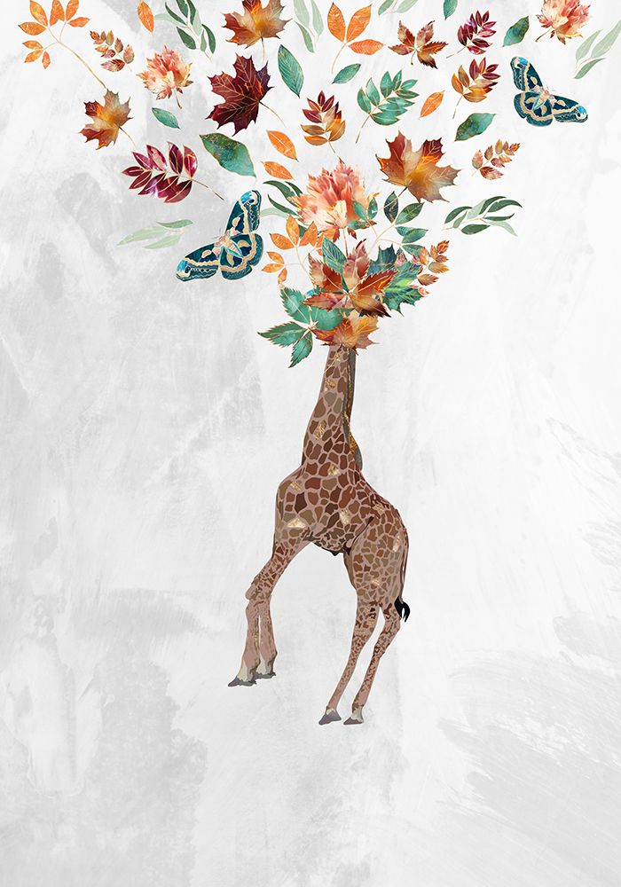 Giraffe Autumn Leaves Head art print by Sarah Manovski for $57.95 CAD