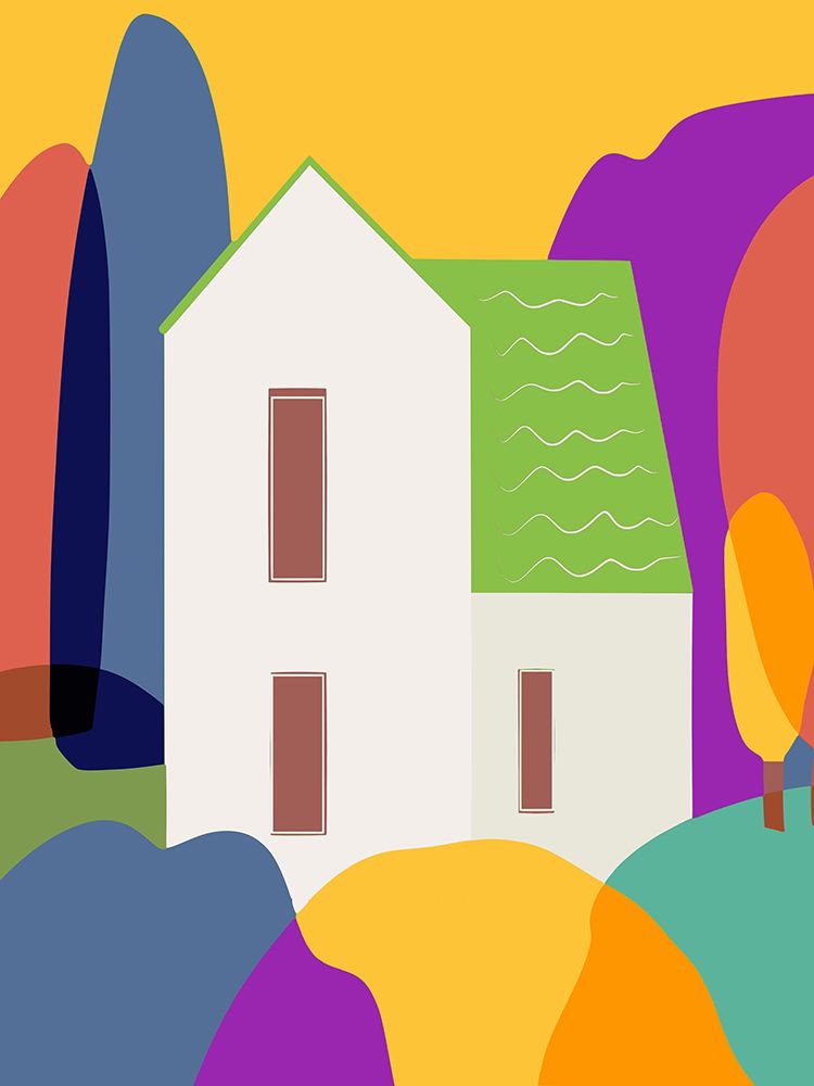 The Green Roof Cottage In Sunset art print by Little Dean for $57.95 CAD