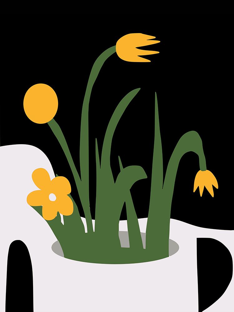 Abstract Sculpture and Yellow Flowers art print by Little Dean for $57.95 CAD