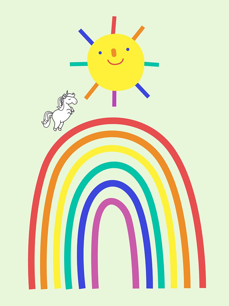 Rainbow Sun And Unicorn art print by Little Dean for $57.95 CAD
