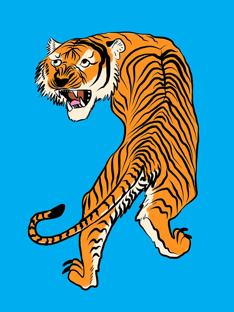 Tiger In Orange And Blue art print by Little Dean for $57.95 CAD