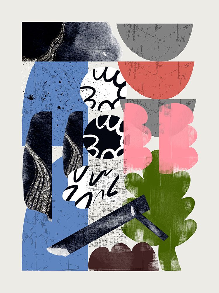 Abstract Shape Collage In Blue art print by Little Dean for $57.95 CAD