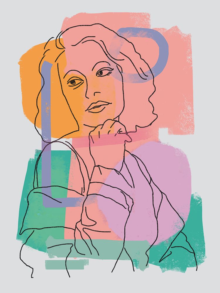 Line Art Portrait  With Abstract Paint art print by Little Dean for $57.95 CAD