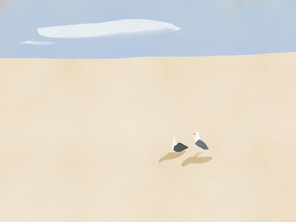 Minimal Beach and Seagull art print by Little Dean for $57.95 CAD