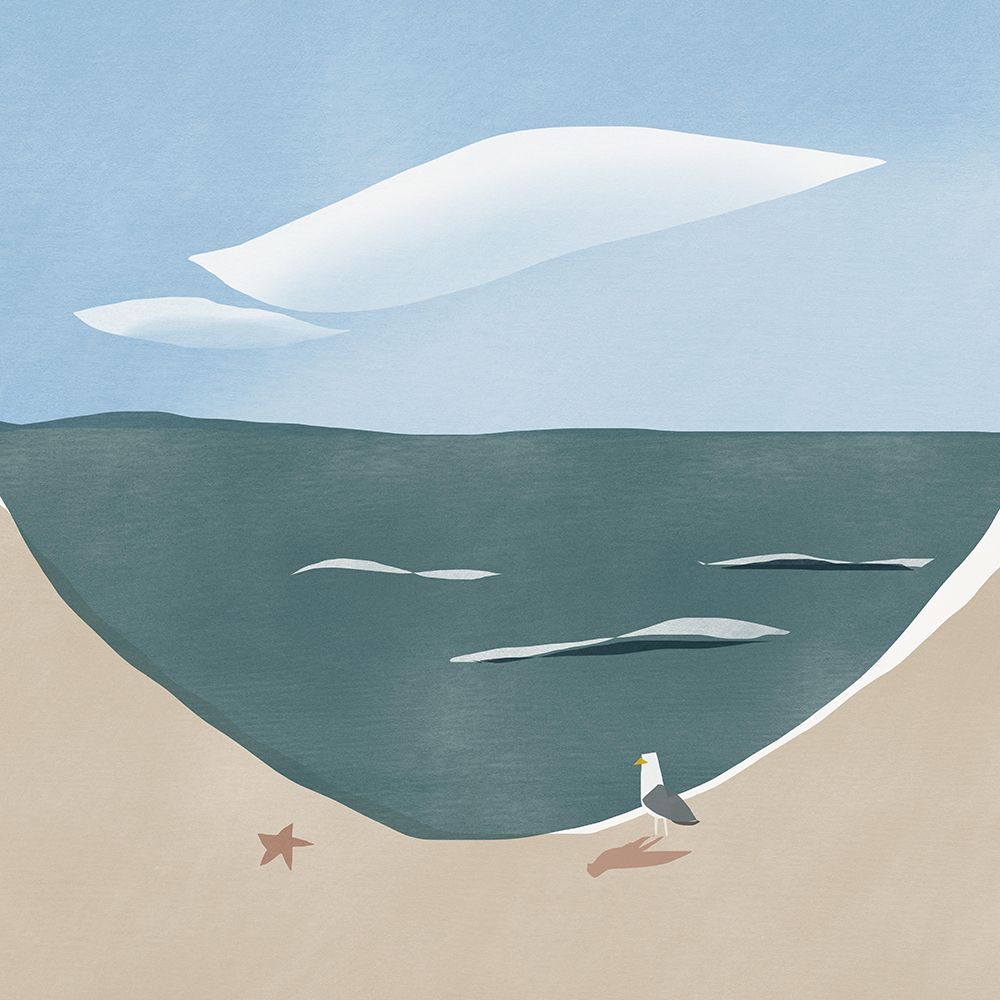 Beach Curve and Seagull art print by Little Dean for $57.95 CAD