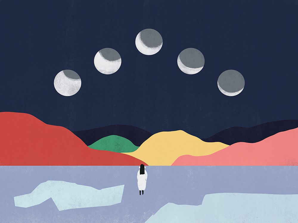 Talking to the moon phases art print by Little Dean for $57.95 CAD
