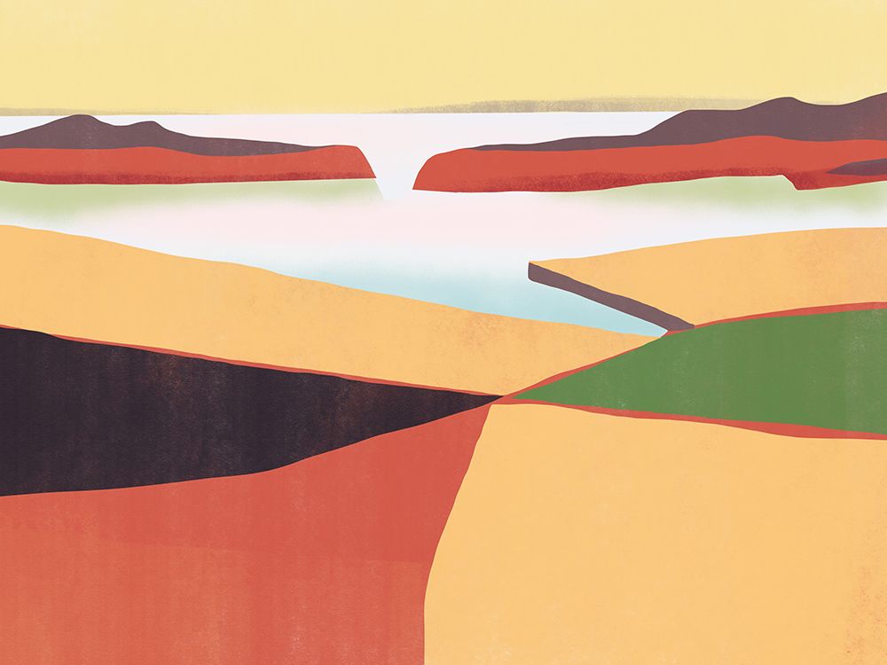 Yellow landscape painting art print by Little Dean for $57.95 CAD