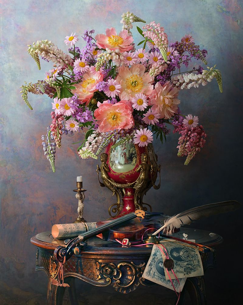 Still Life With Violin And Flowers art print by Andrey Morozov for $57.95 CAD