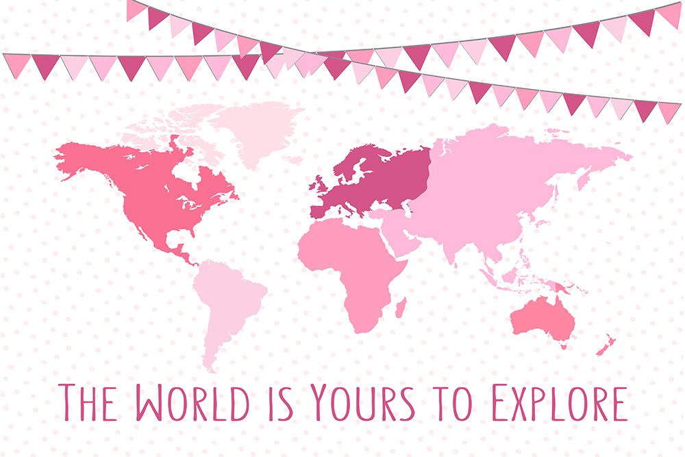 Pink World Map art print by Martina for $57.95 CAD
