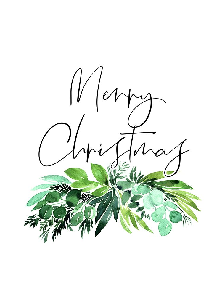 Watercolor greenery Merry Christmas art print by Rosana Laiz Blursbyai for $57.95 CAD