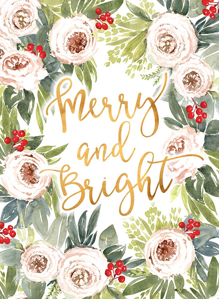 Merry and bright holiday roses and berries art print by Rosana Laiz Blursbyai for $57.95 CAD