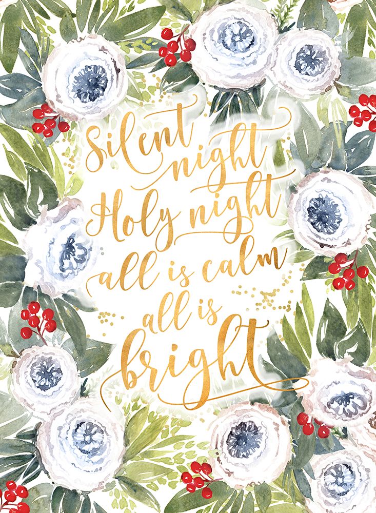 Silent Night Roses And Holiday Berries art print by Rosana Laiz Blursbyai for $57.95 CAD