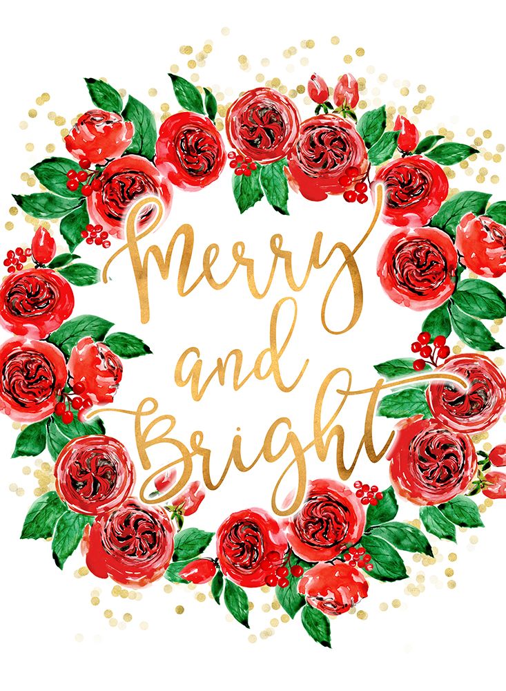 Merry and bright wreath of red English roses art print by Rosana Laiz Blursbyai for $57.95 CAD