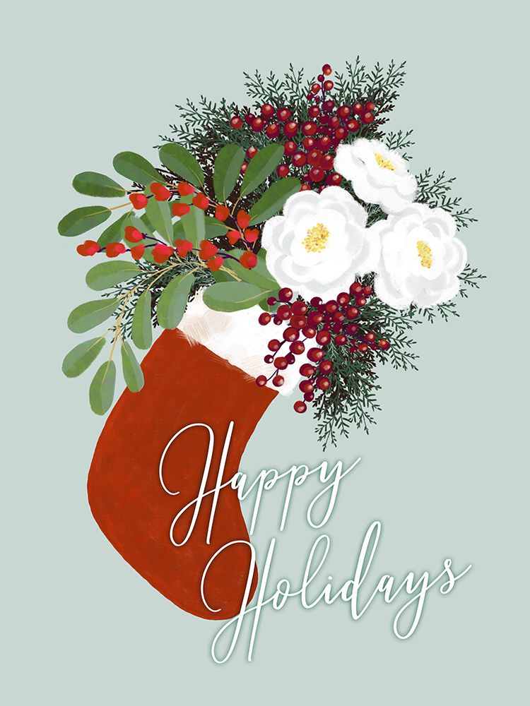 Floral Stocking Happy holidays art print by Rosana Laiz Blursbyai for $57.95 CAD