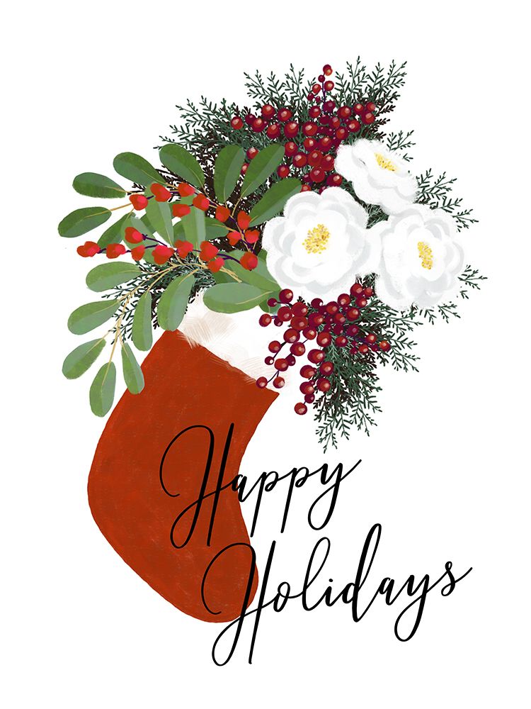 Floral Stocking Happy holidays in white art print by Rosana Laiz Blursbyai for $57.95 CAD