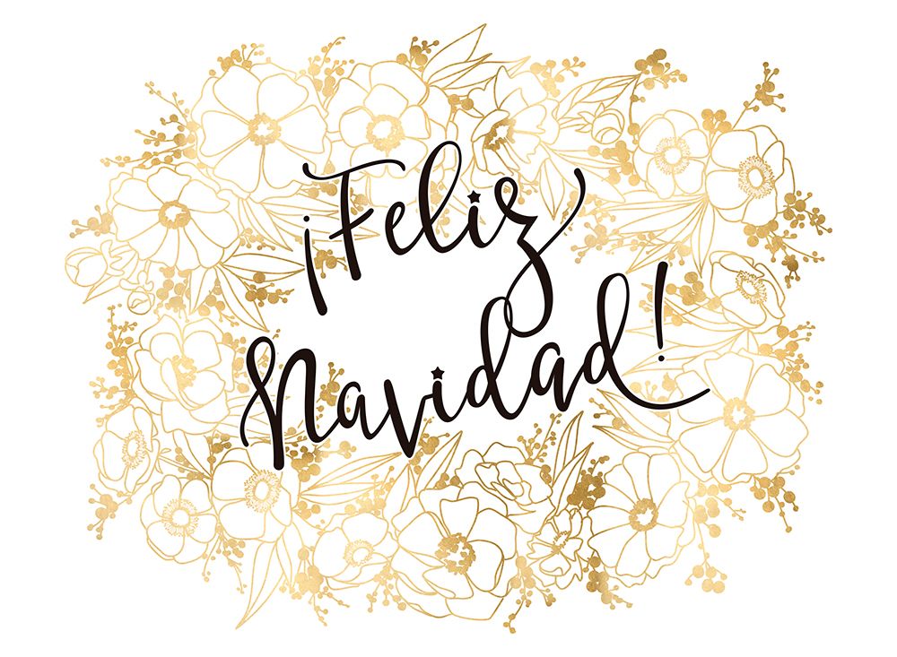 Feliz Navidad with golden flowers art print by Rosana Laiz Blursbyai for $57.95 CAD