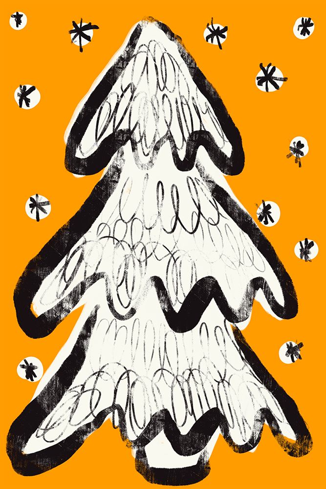 Christmas Tree And Snow Yellow art print by Treechild for $57.95 CAD