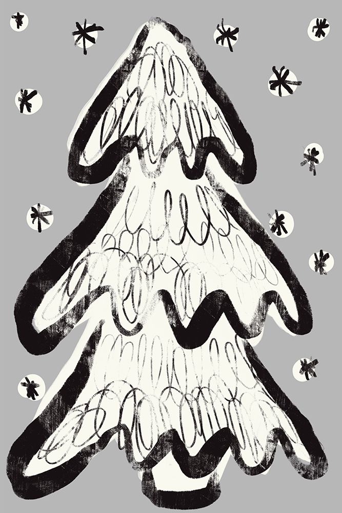 Christmas Tree And Snow Grey art print by Treechild for $57.95 CAD