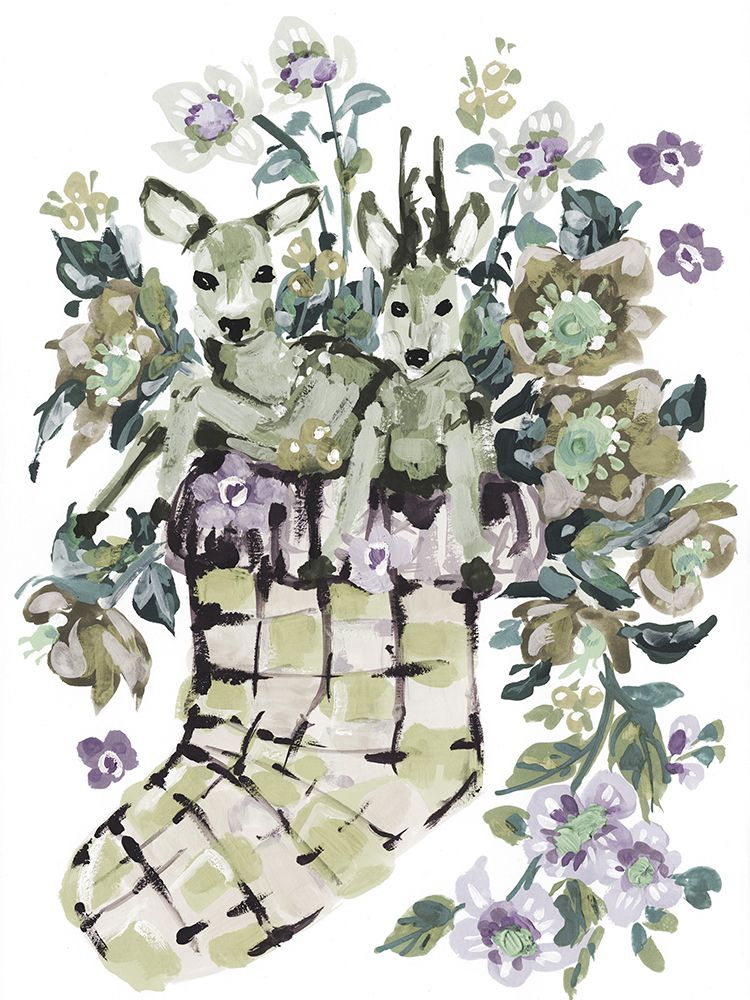 Deer In Stocking, Earthy art print by Ania Zwara for $57.95 CAD