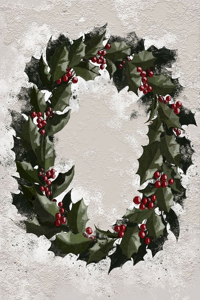 Antique holly wreath art print by Rosana Laiz Blursbyai for $57.95 CAD