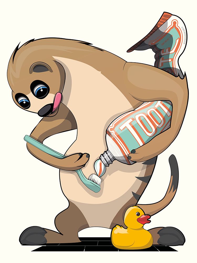 18x24 Inch Meerkat Brushing Teeth art print by In The Washroom for $57.95 CAD