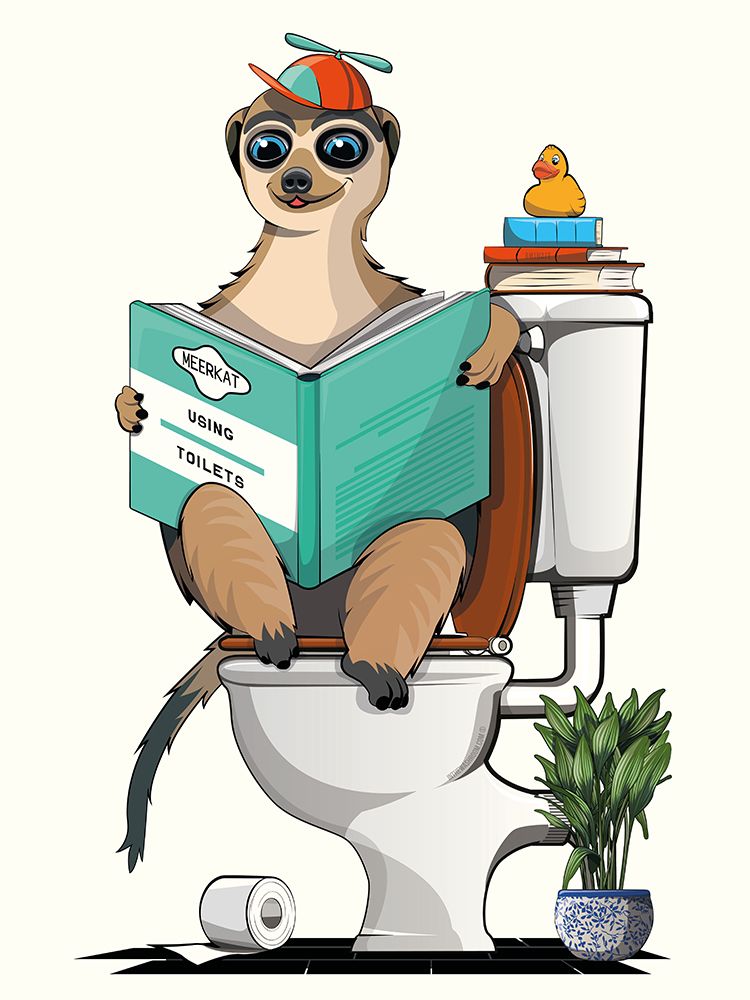 18x24 Inch Meerkat On Toilet art print by In The Washroom for $57.95 CAD