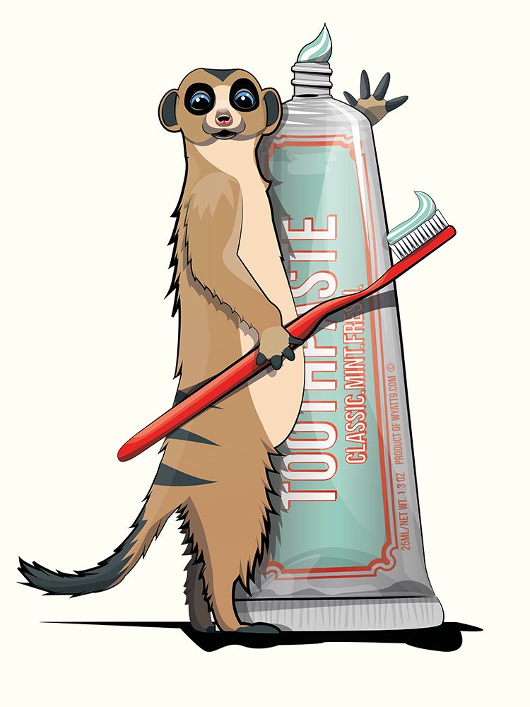 18x24 Inch Meerkat Cleaning Teeth art print by In The Washroom for $57.95 CAD
