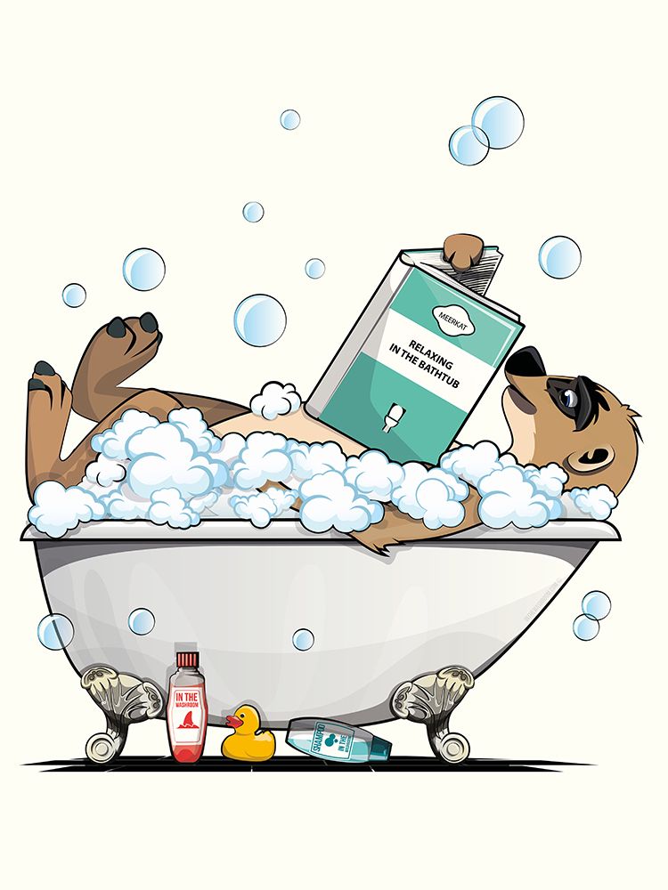 Meerkat In Bath art print by In The Washroom for $57.95 CAD