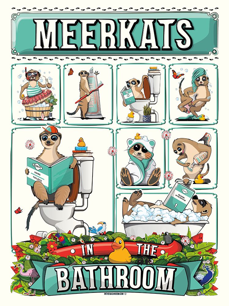 Meerkats in the Bathroom art print by In The Washroom for $57.95 CAD