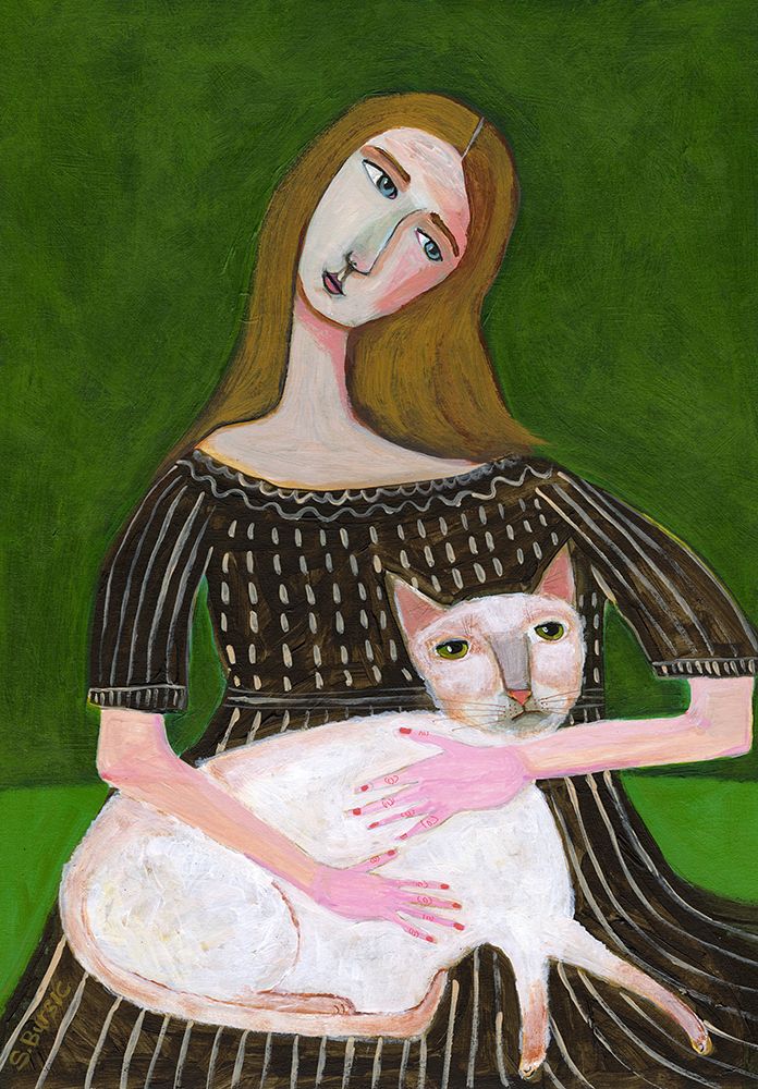 vintage lady with white cat art print by Sharyn Bursic for $57.95 CAD