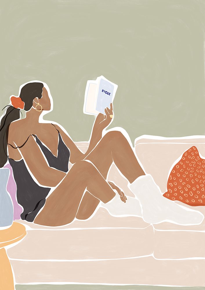 Woman Enjoying A Great Hygge Book art print by Ivy Green Illustrations for $57.95 CAD